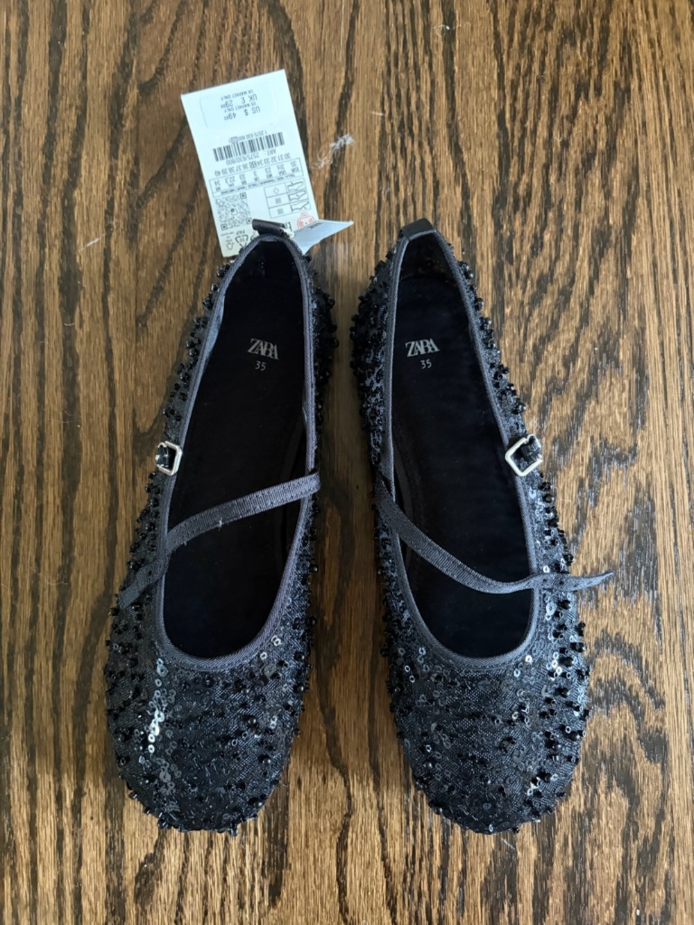 NWT Zara kids sequin party shoes in black size 3.5 US KIDS